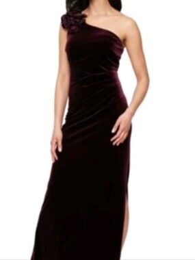 One-Shoulder Velvet Evening Gown in Deep Plum